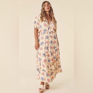 SPELL NWT Large SOLSTICE Ruffle Floral Cream Maxi Dress Gown